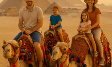 Egypt travel safety family camel ride Giza pyramids