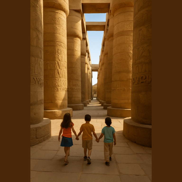 family visiting karnak temple luxor egypt