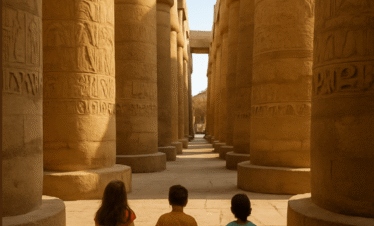 family visiting karnak temple luxor egypt
