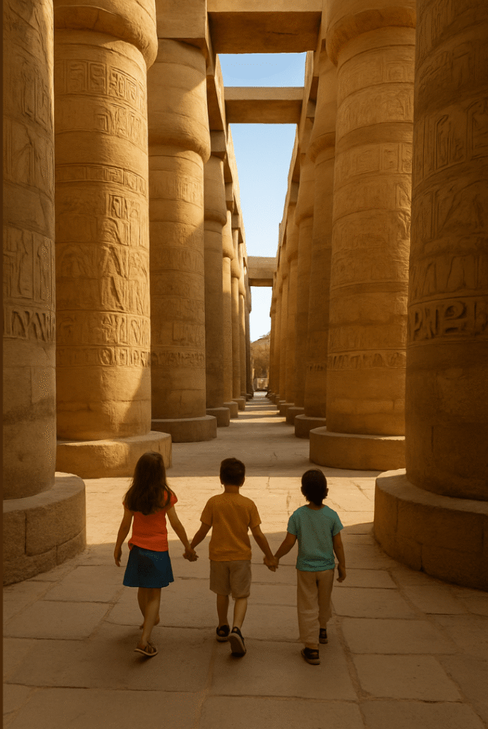 family visiting karnak temple luxor egypt