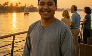 Passengers relaxing on deck during Nile River cruise Egypt