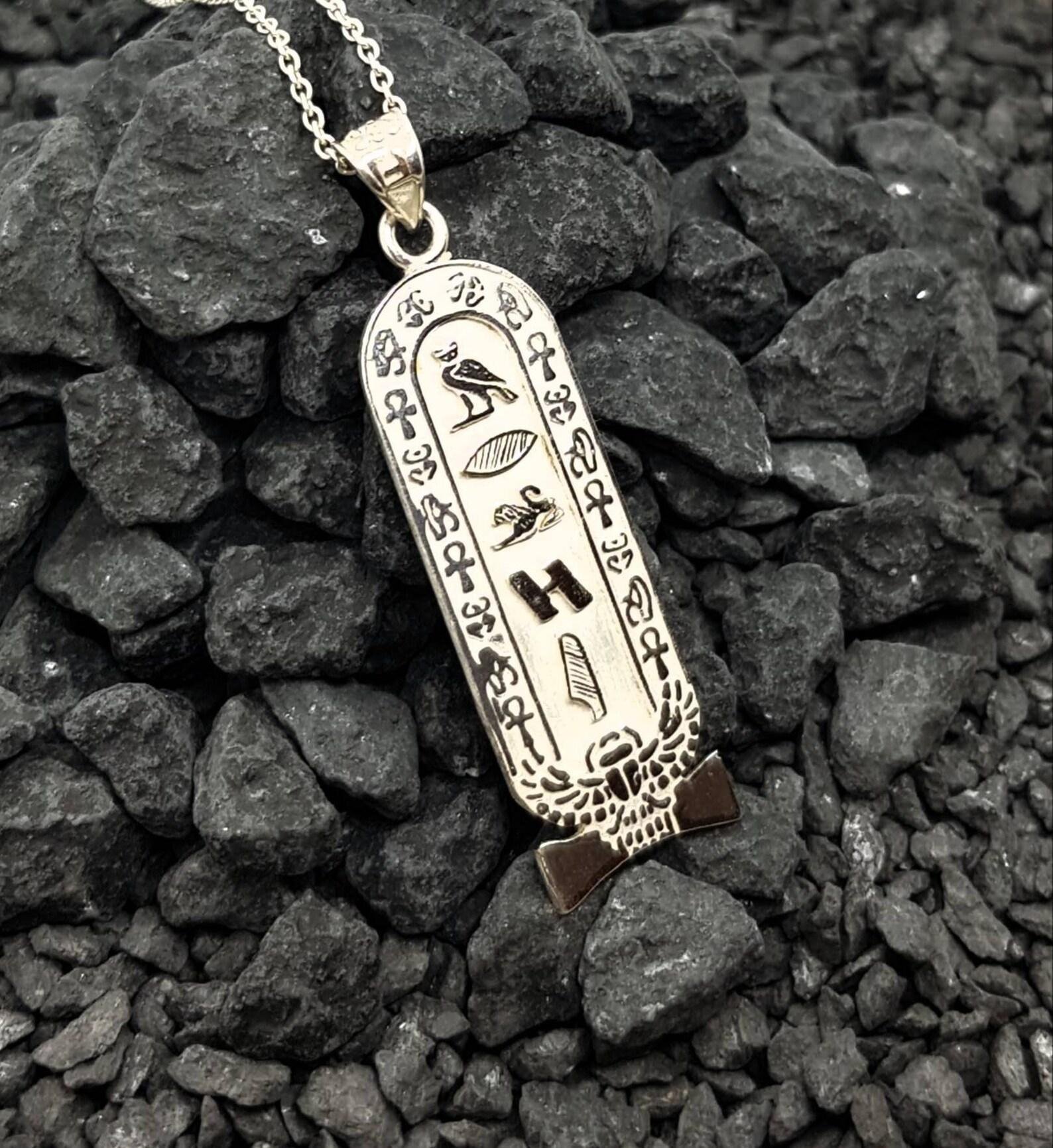 Personalized Winged Scarab Cartouche Necklace — Sterling Silver - Image 3