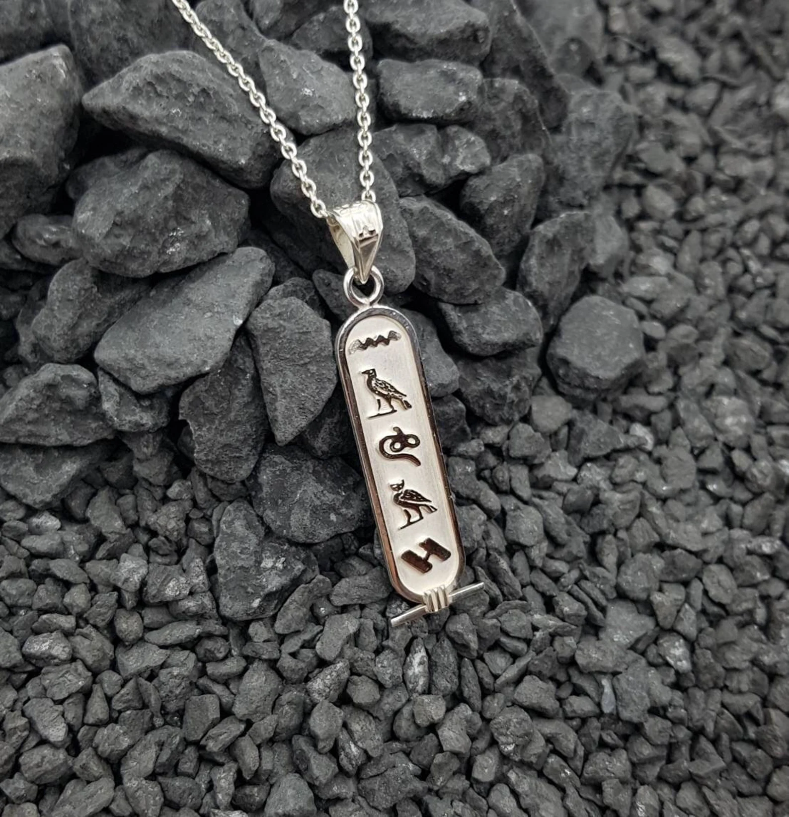 Double-Sided Personalized Cartouche Necklace — Sterling Silver