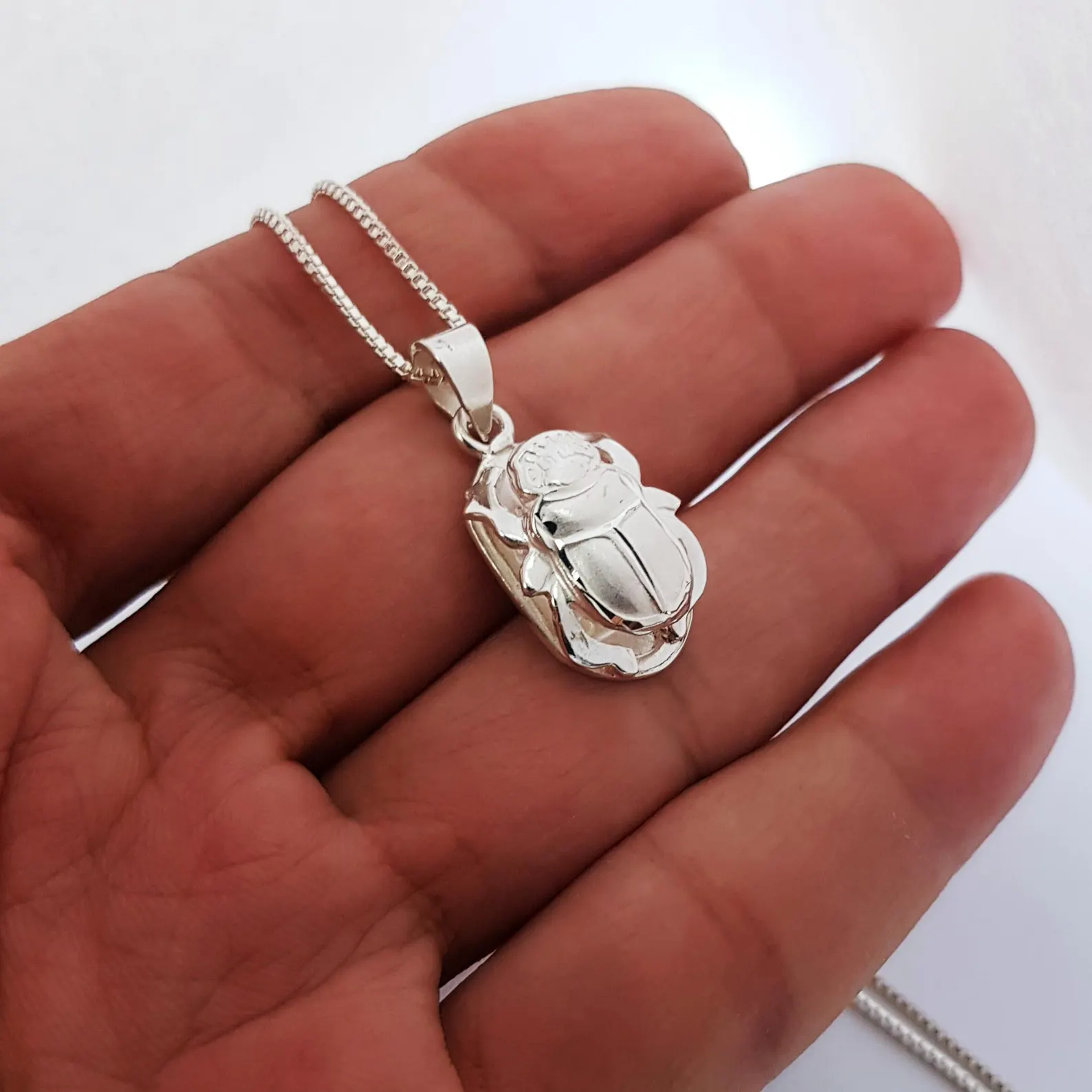 Sterling Silver Scarab Necklace: Double Sided Egyptian Beetle Pendant - Image 3