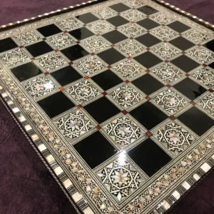 Handcrafted Egyptian Chess Board — Mother of Pearl Inlay (16.8 in)
