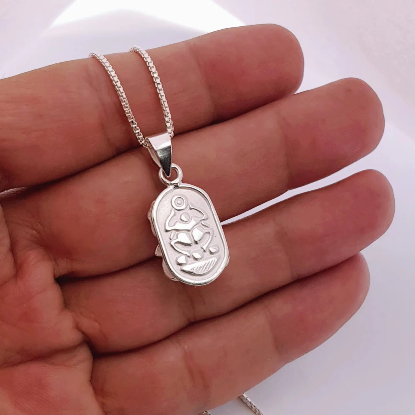 Sterling Silver Scarab Necklace: Double Sided Egyptian Beetle Pendant - Image 2