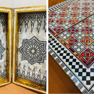 Handcrafted Egyptian Backgammon & Chess Board — Mother of Pearl Inlay (16.8 in)