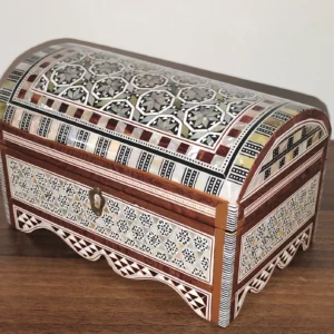 Handcrafted Egyptian Wood Jewelry Box — Mother of Pearl Inlay (Domed Lid)