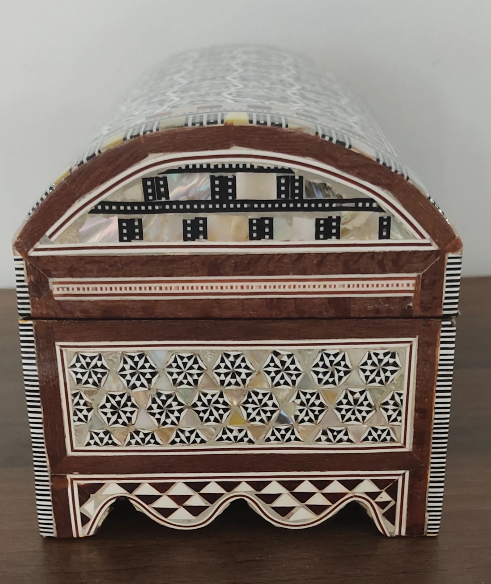Handcrafted Egyptian Wood Jewelry Box — Mother of Pearl Inlay (Domed Lid) - Image 7