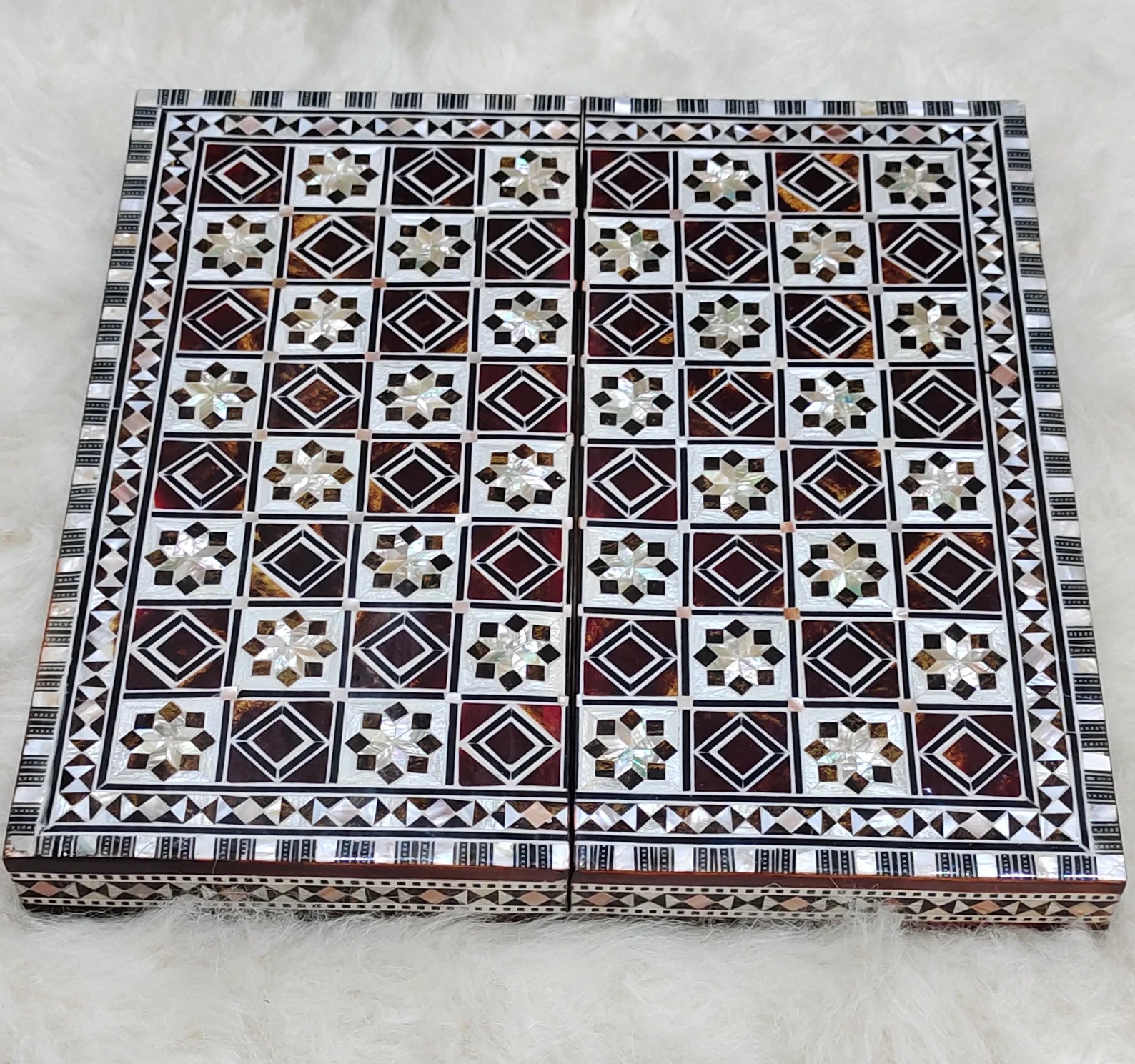 Handcrafted Egyptian Backgammon & Chess Board — Mother of Pearl Inlay (14 in) - Image 6