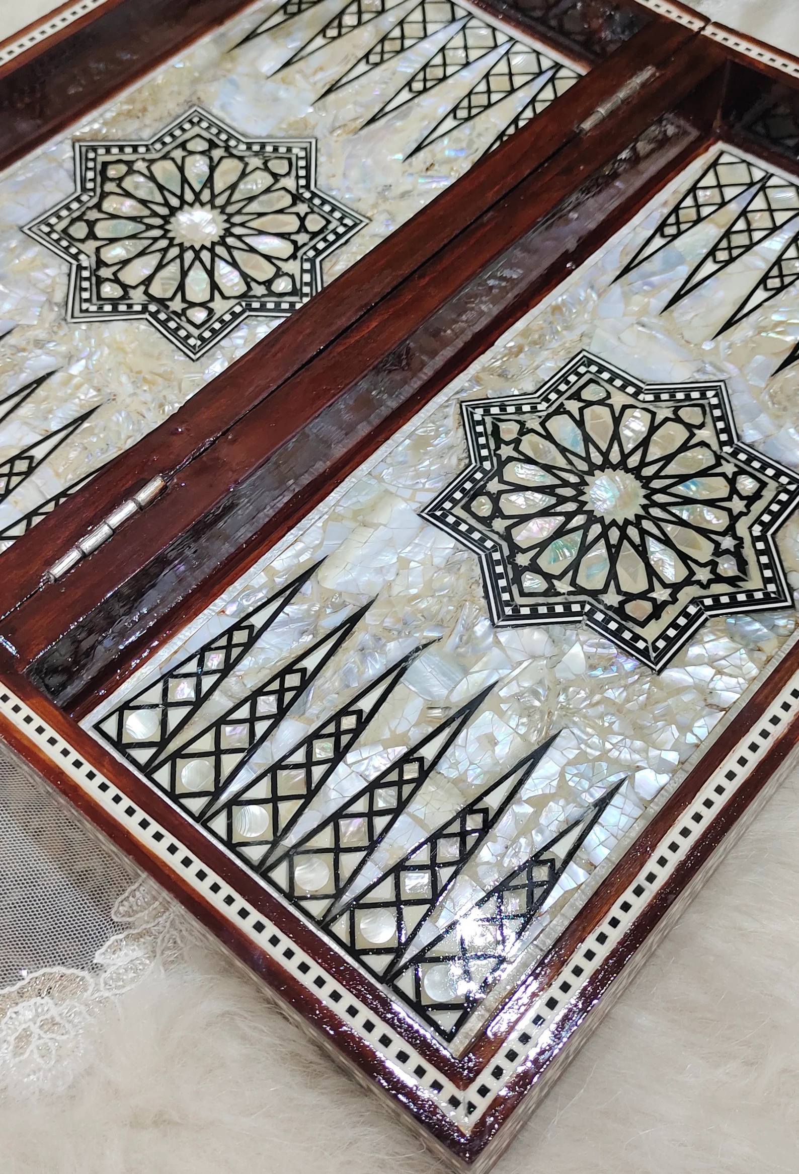 Handcrafted Egyptian Backgammon & Chess Board — Mother of Pearl Inlay (14 in) - Image 5