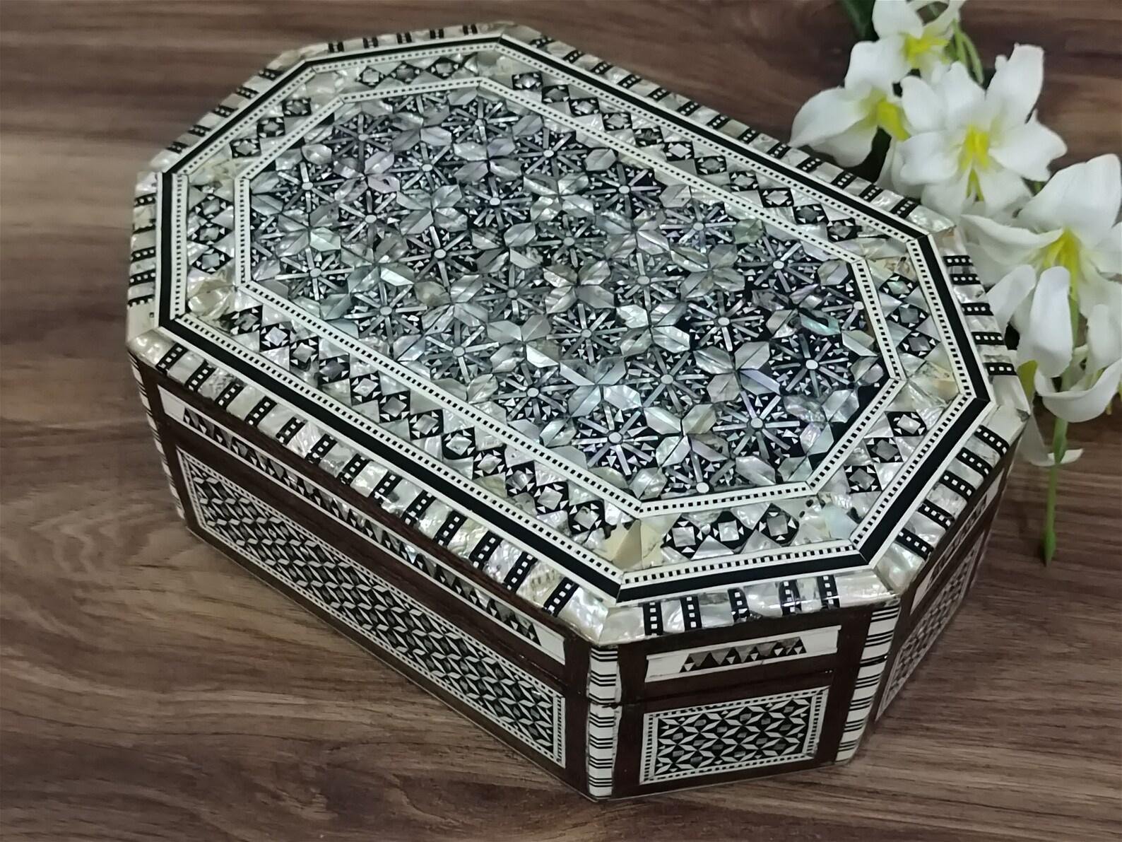 Handcrafted Egyptian Wood Jewelry Box — Mother of Pearl Inlay (Octagonal)
