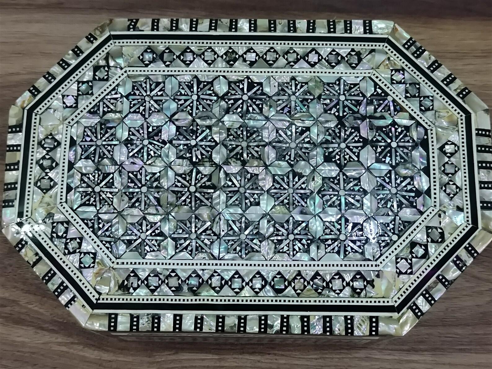 Handcrafted Egyptian Wood Jewelry Box — Mother of Pearl Inlay (Octagonal) - Image 4