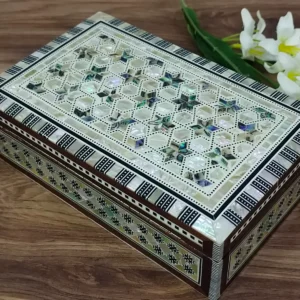 Handcrafted Egyptian Wood Jewelry Box — Mother of Pearl Inlay