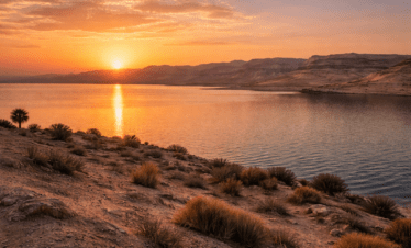 Lake Qarun in Fayoum Egypt at sunset