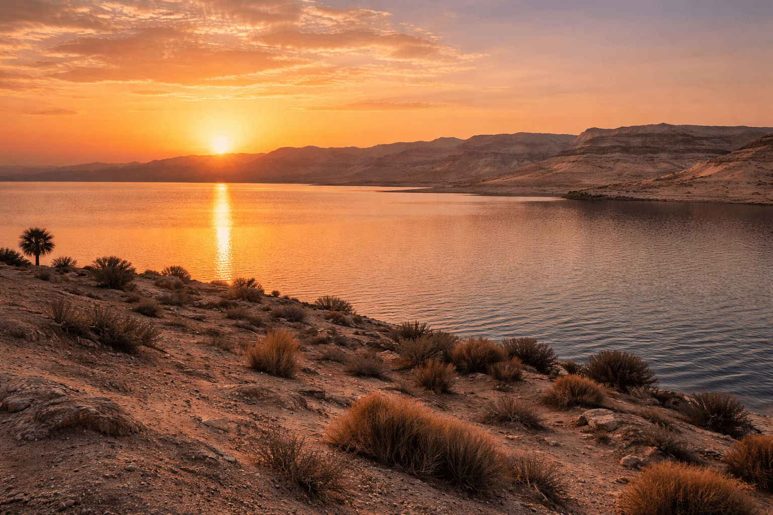 Lake Qarun in Fayoum Egypt at sunset