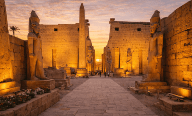Luxor Temple at night in Luxor Egypt.