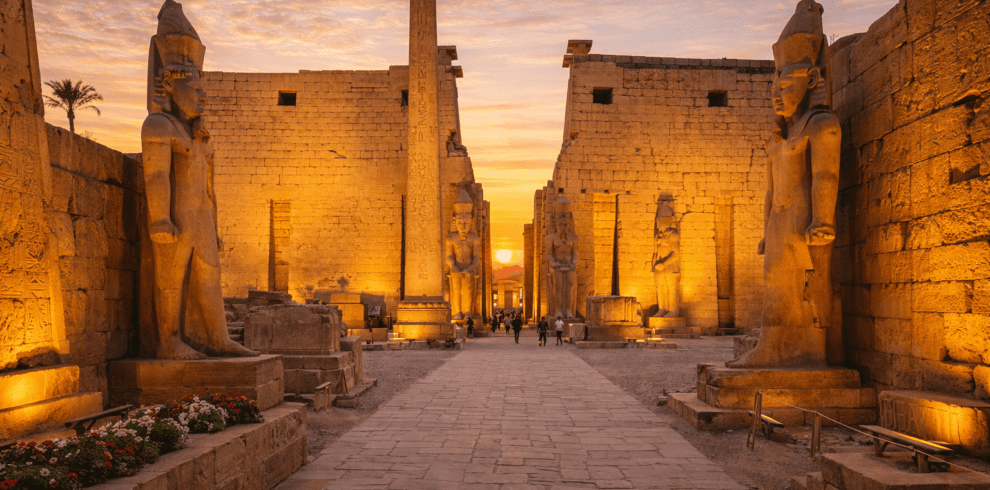 Luxor Temple at night in Luxor Egypt.