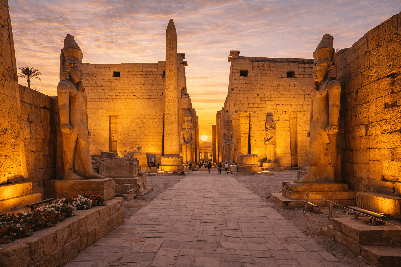 Luxor Temple at night in Luxor Egypt.