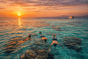 Snorkeling in the Red Sea near Hurghada Egypt at sunset