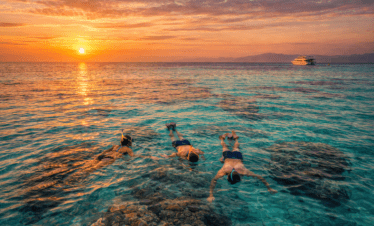 Snorkeling in the Red Sea near Hurghada Egypt at sunset