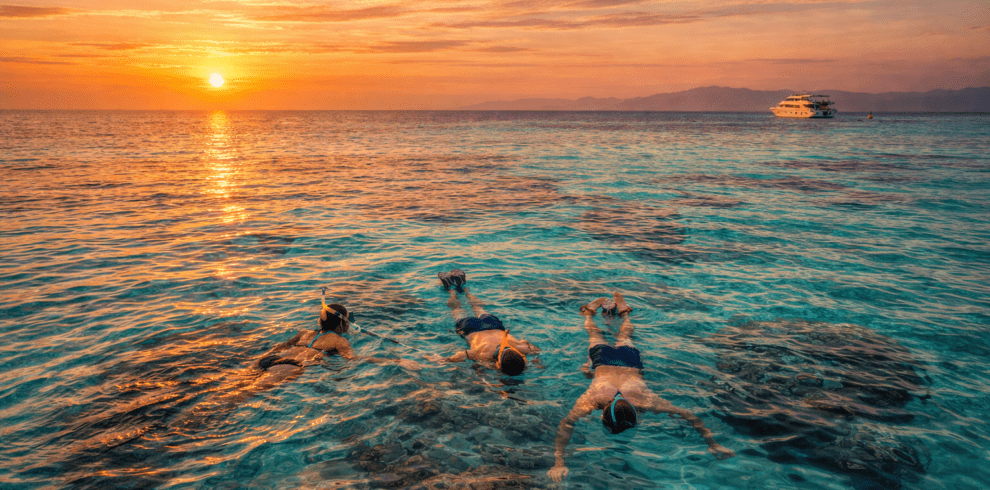 Snorkeling in the Red Sea near Hurghada Egypt at sunset