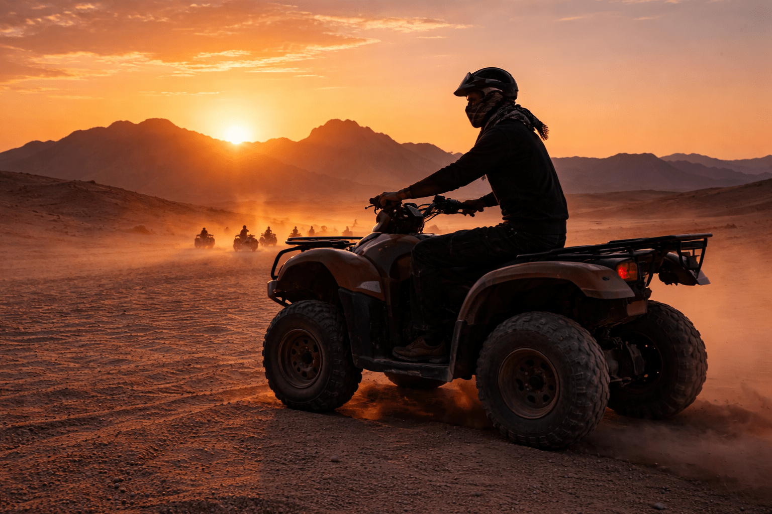 Desert safari near Hurghada Egypt at sunset