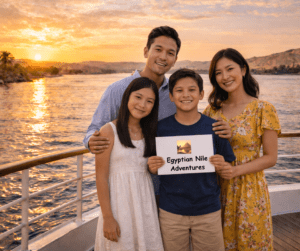 Family tour on Nile cruise at sunset