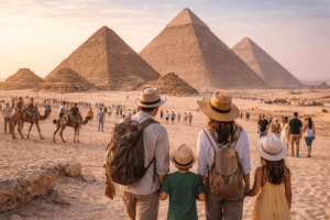 family exploring pyramids of giza cairo