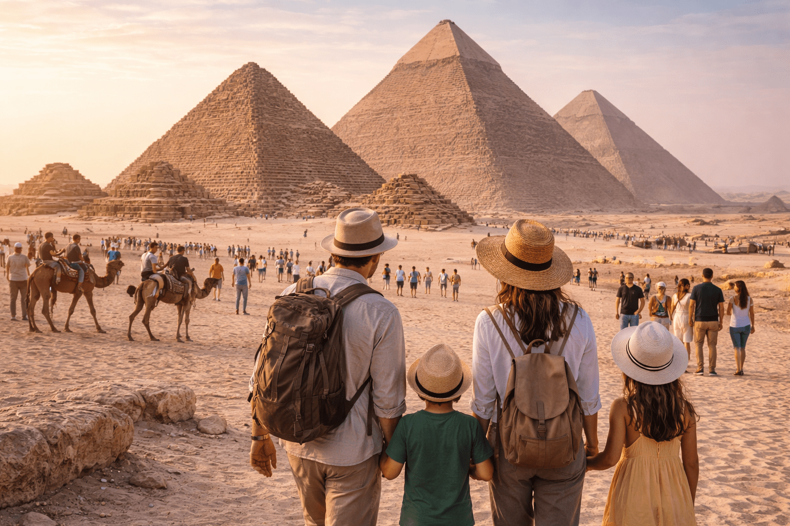 family exploring pyramids of giza cairo