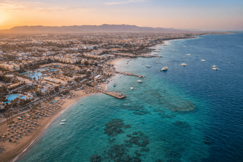 Hurghada Egypt Red Sea coastline with desert mountains