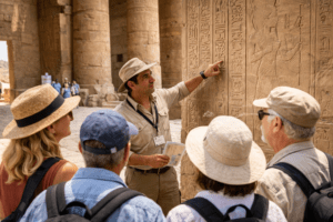 licensed egyptologist guide explaining hieroglyphs