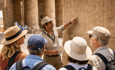 licensed egyptologist guide explaining hieroglyphs