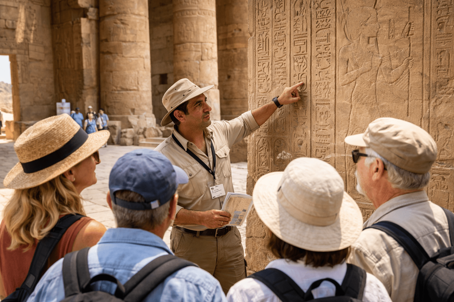licensed egyptologist guide explaining hieroglyphs