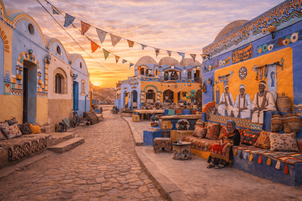 Colorful Nubian village homes and culture in Aswan Egypt
