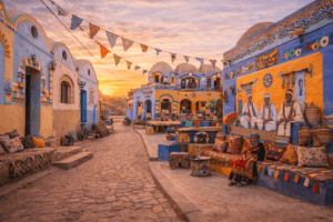 Colorful Nubian village homes and culture in Aswan Egypt