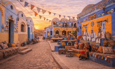 Colorful Nubian village homes and culture in Aswan Egypt