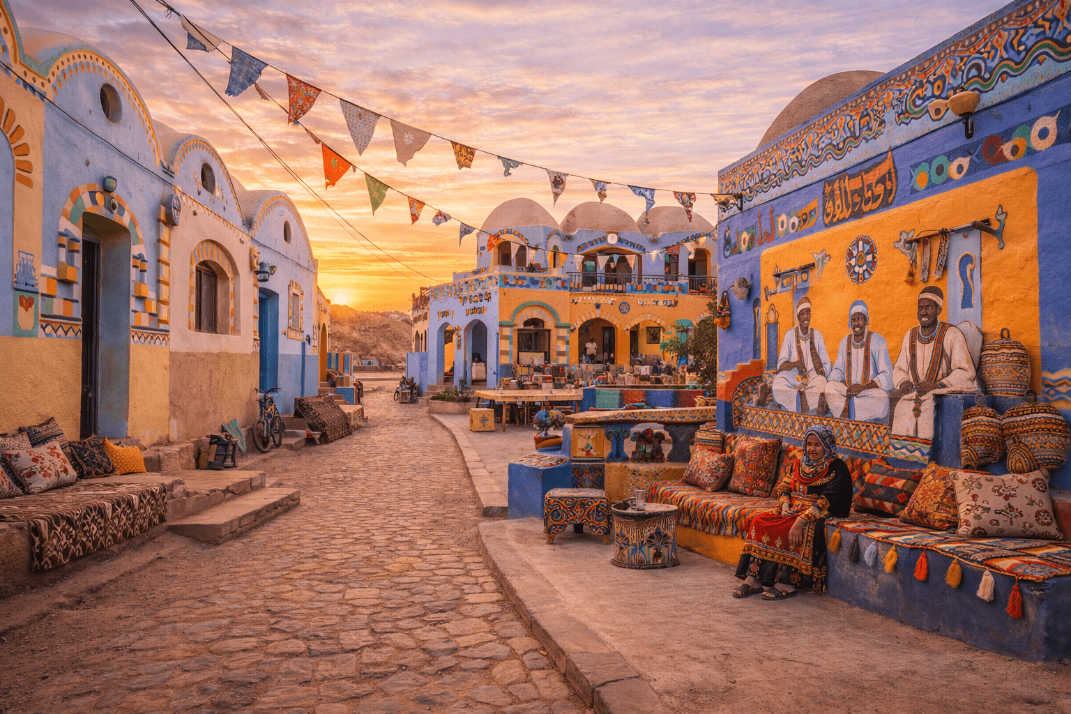 Colorful Nubian village homes and culture in Aswan Egypt