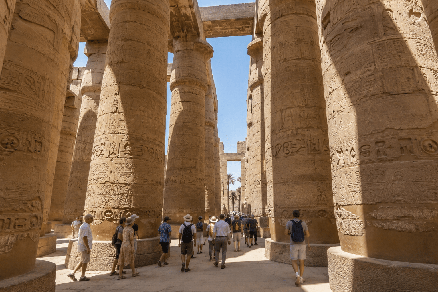 Large column halls inside Karnak Temple