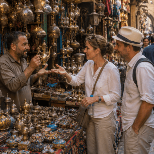 Shopping and bargaining in Khan El Khalili market