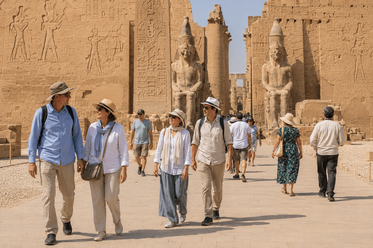 Tourists dressed appropriately while sightseeing in Egypt