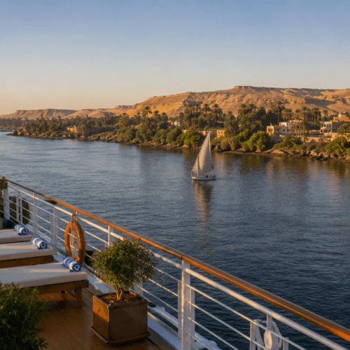 View from Nile cruise deck while sailing through Upper Egypt