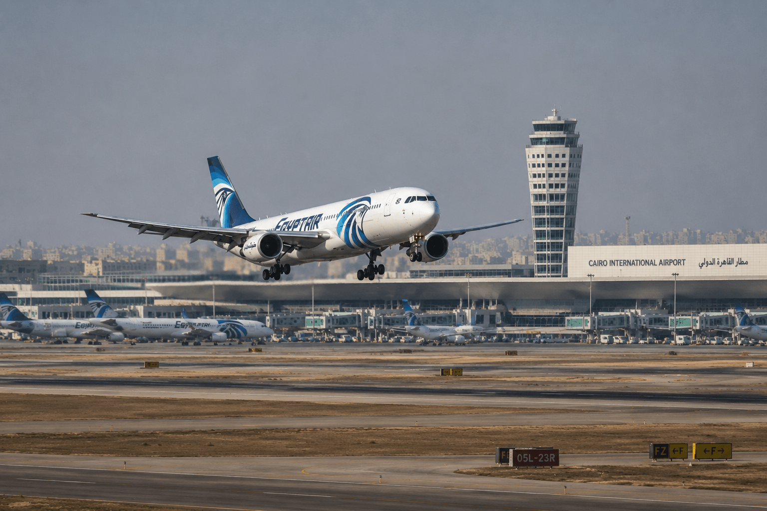 Cairo International Airport aircraft landing
