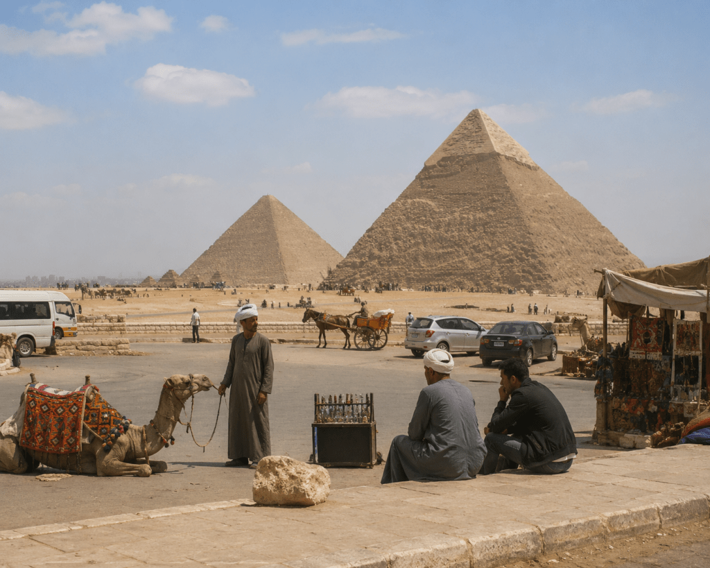 Tourist activity near the Pyramids of Giza