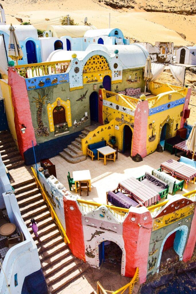 Traditional Nubian homes showcase the vibrant colors and artistic heritage