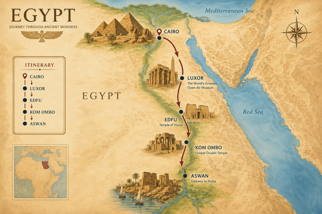 Itinerary map of Egypt