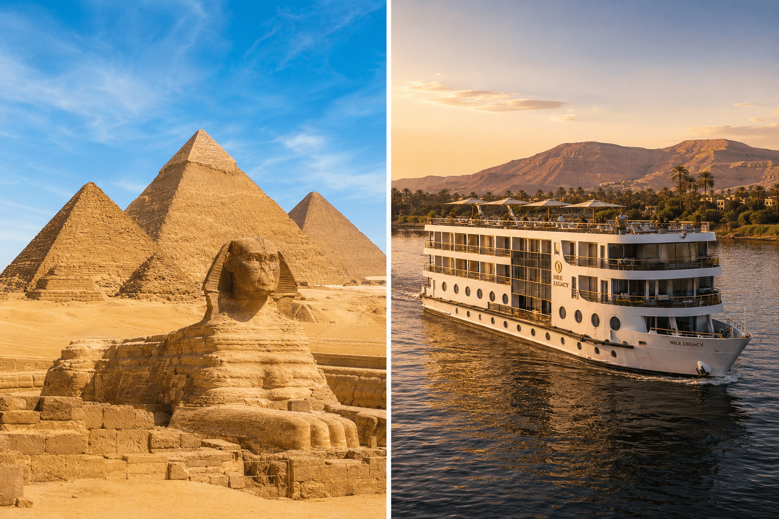 The Pyramids of Giza A luxury Nile cruise sailing
