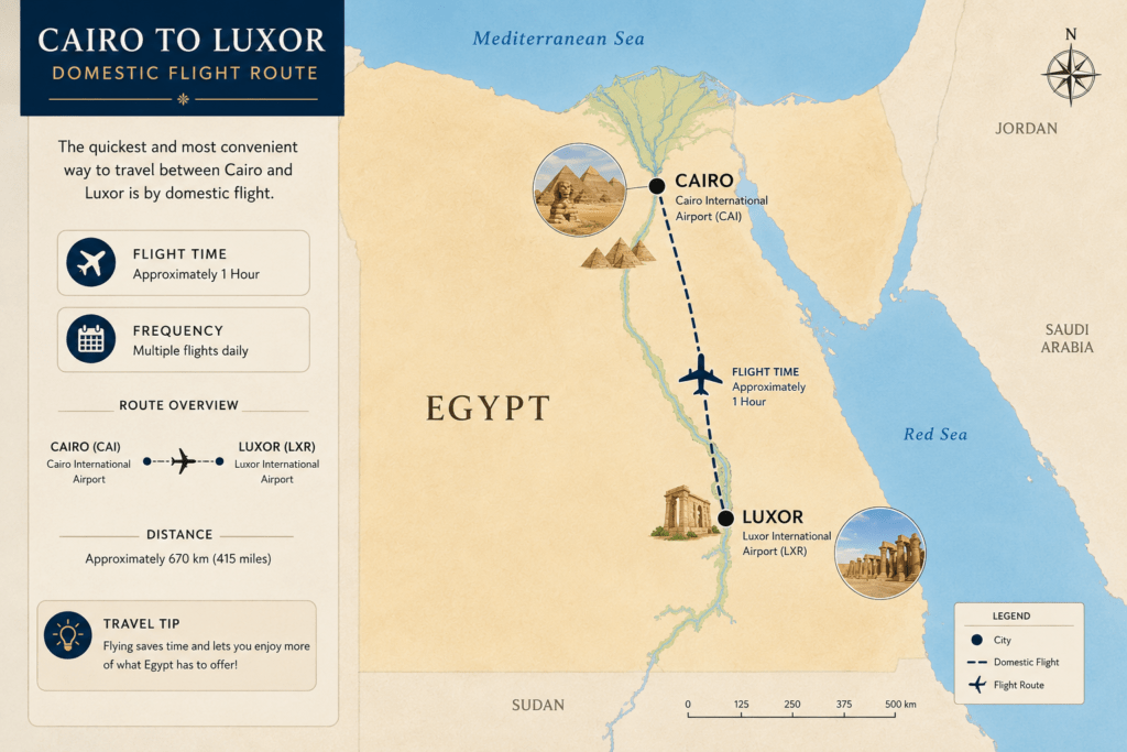 route map showing Cairo and Luxor