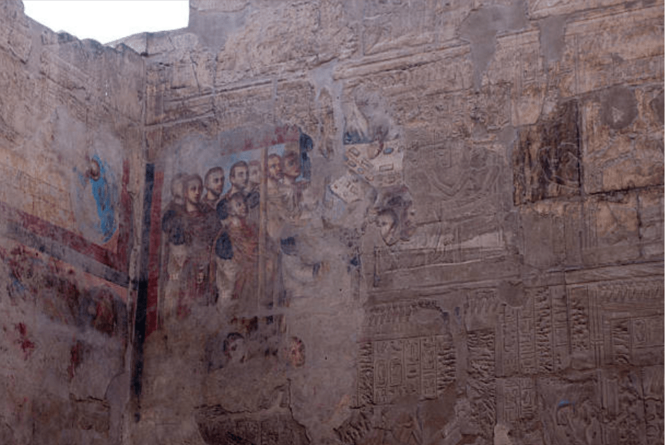 Christian mural surviving on a wall inside Luxor Temple in Egypt
