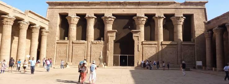 Columned courtyard inside the Temple of Horus at Edfu.